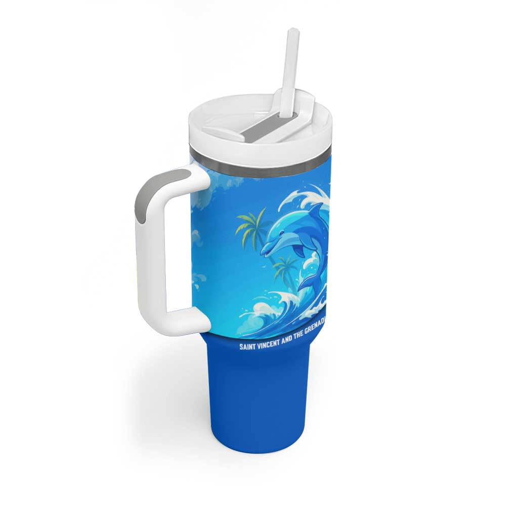 Saint Vincent and the Grenadines Dolphin Tumbler With Handle with Ocean Wave and Tropical Island Design - Wonder Print Shop