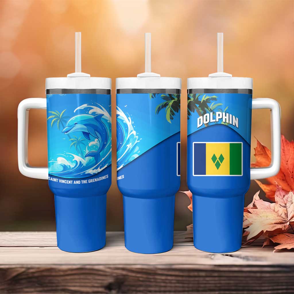 Saint Vincent and the Grenadines Dolphin Tumbler With Handle with Ocean Wave and Tropical Island Design - Wonder Print Shop