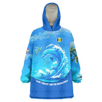 Saint Vincent and the Grenadines Dolphin Wearable Blanket Hoodie with Ocean Wave and Tropical Island Design - Wonder Print Shop
