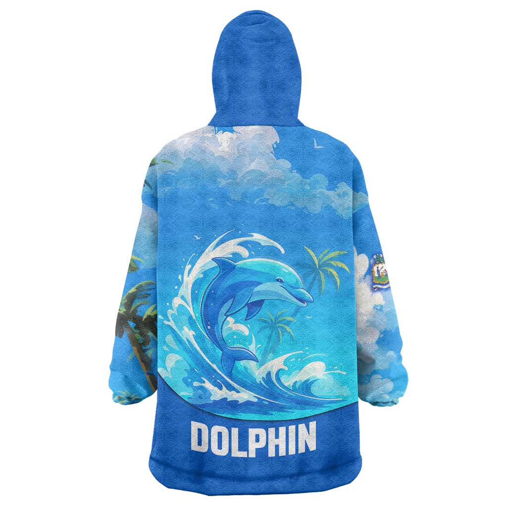Saint Vincent and the Grenadines Dolphin Wearable Blanket Hoodie with Ocean Wave and Tropical Island Design - Wonder Print Shop