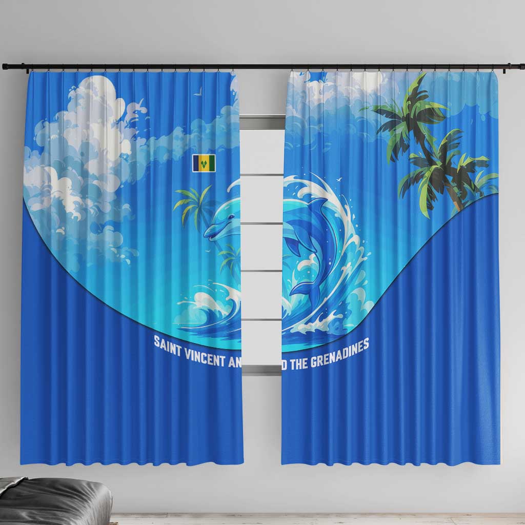 Saint Vincent and the Grenadines Dolphin Window Curtain with Ocean Wave and Tropical Island Design - Wonder Print Shop