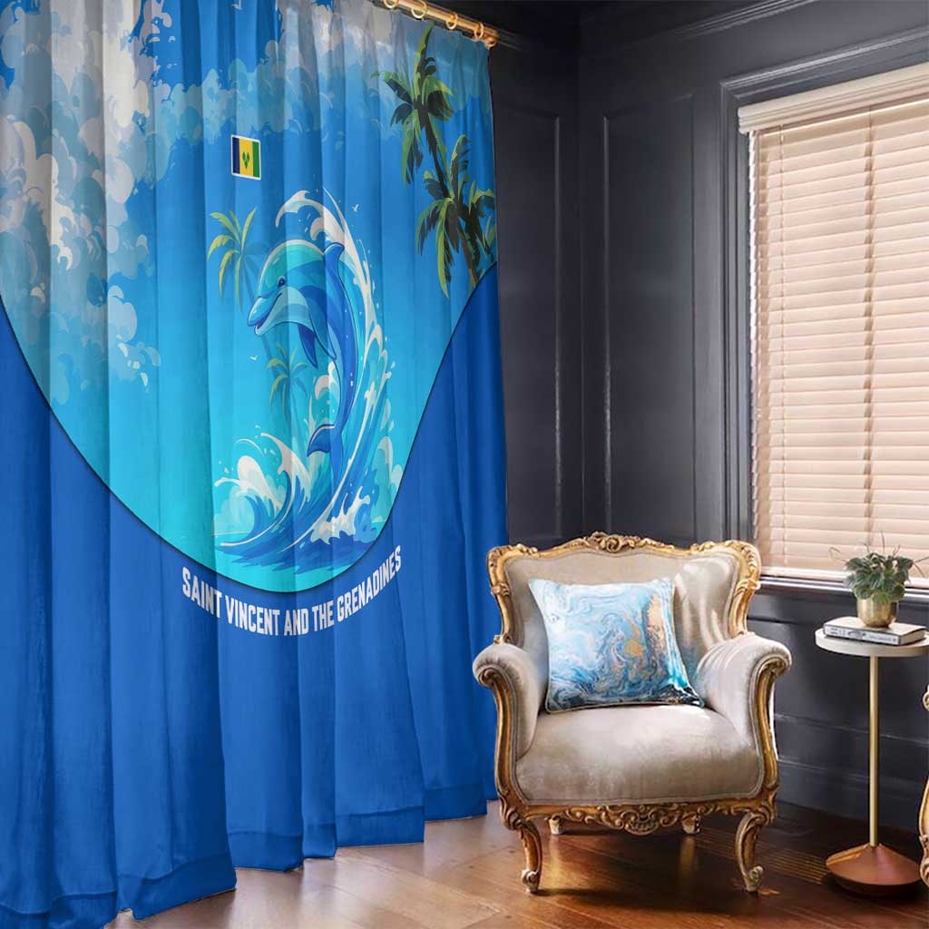 Saint Vincent and the Grenadines Dolphin Window Curtain with Ocean Wave and Tropical Island Design - Wonder Print Shop