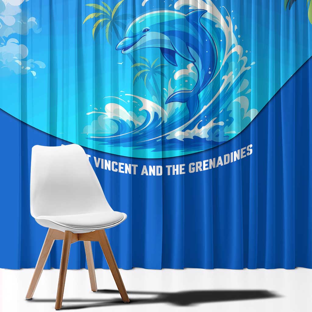 Saint Vincent and the Grenadines Dolphin Window Curtain with Ocean Wave and Tropical Island Design - Wonder Print Shop