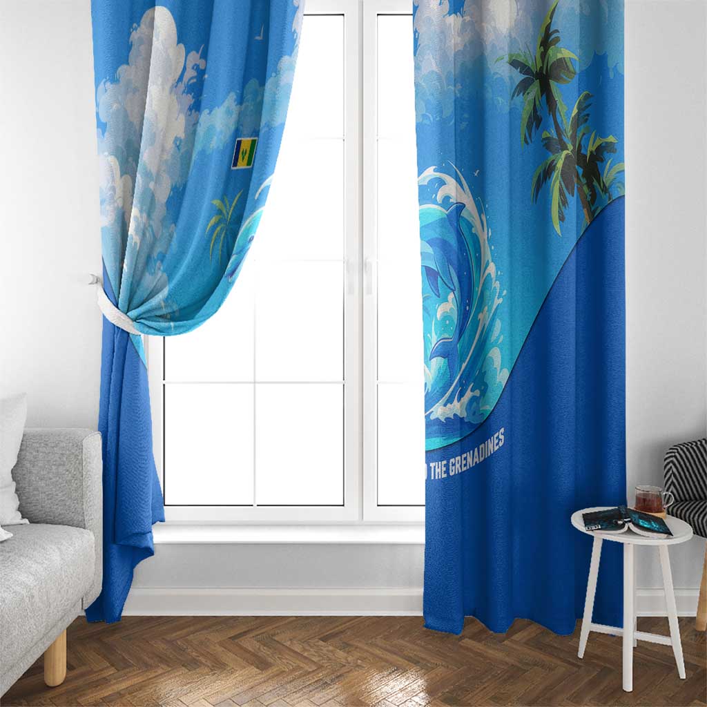 Saint Vincent and the Grenadines Dolphin Window Curtain with Ocean Wave and Tropical Island Design - Wonder Print Shop