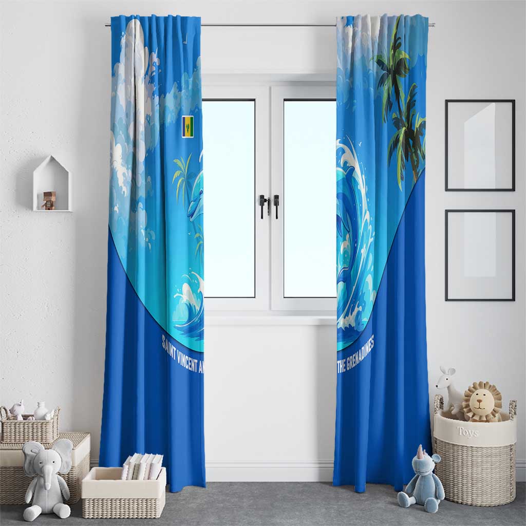 Saint Vincent and the Grenadines Dolphin Window Curtain with Ocean Wave and Tropical Island Design - Wonder Print Shop