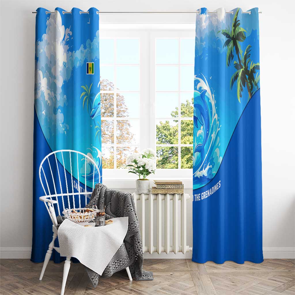 Saint Vincent and the Grenadines Dolphin Window Curtain with Ocean Wave and Tropical Island Design - Wonder Print Shop