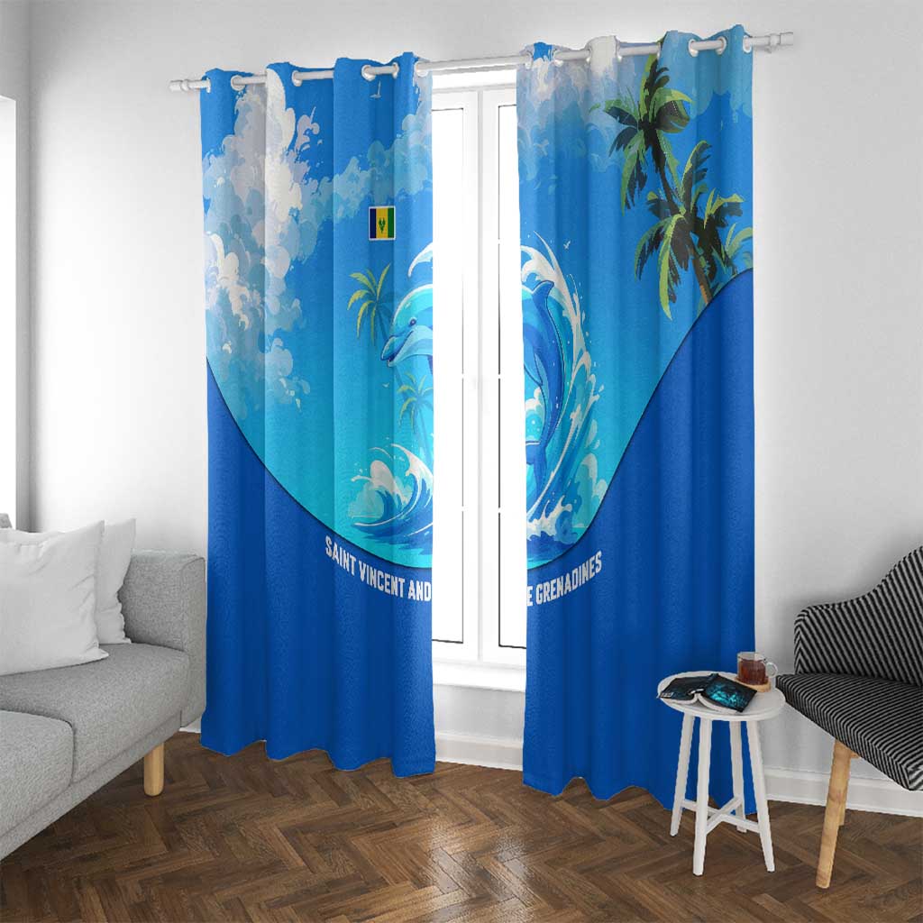 Saint Vincent and the Grenadines Dolphin Window Curtain with Ocean Wave and Tropical Island Design - Wonder Print Shop