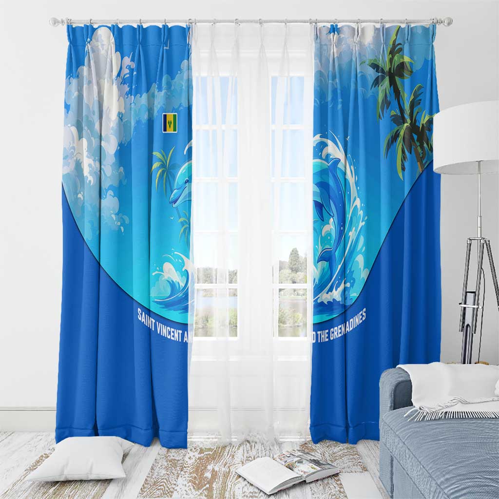 Saint Vincent and the Grenadines Dolphin Window Curtain with Ocean Wave and Tropical Island Design - Wonder Print Shop