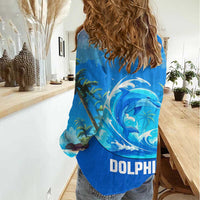 Saint Vincent and the Grenadines Dolphin Women Casual Shirt with Ocean Wave and Tropical Island Design - Wonder Print Shop