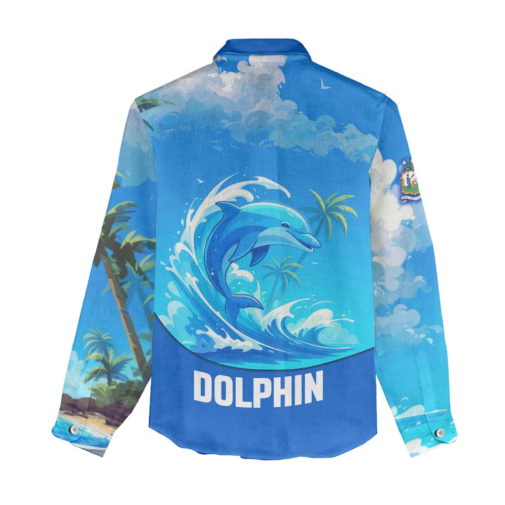Saint Vincent and the Grenadines Dolphin Women Casual Shirt with Ocean Wave and Tropical Island Design - Wonder Print Shop