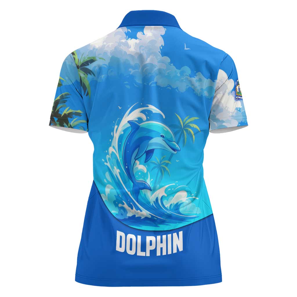 Saint Vincent and the Grenadines Dolphin Women Polo Shirt with Ocean Wave and Tropical Island Design - Wonder Print Shop