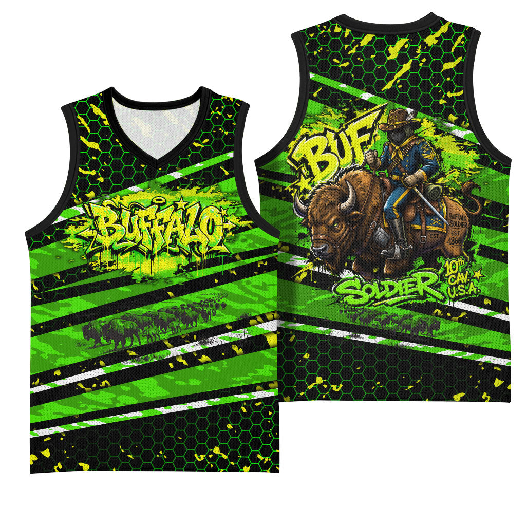 Buffalo Soldiers 10th Cavalry Regiment Basketball Jersey Graffiti Urban Streetwear Style Graphic Art