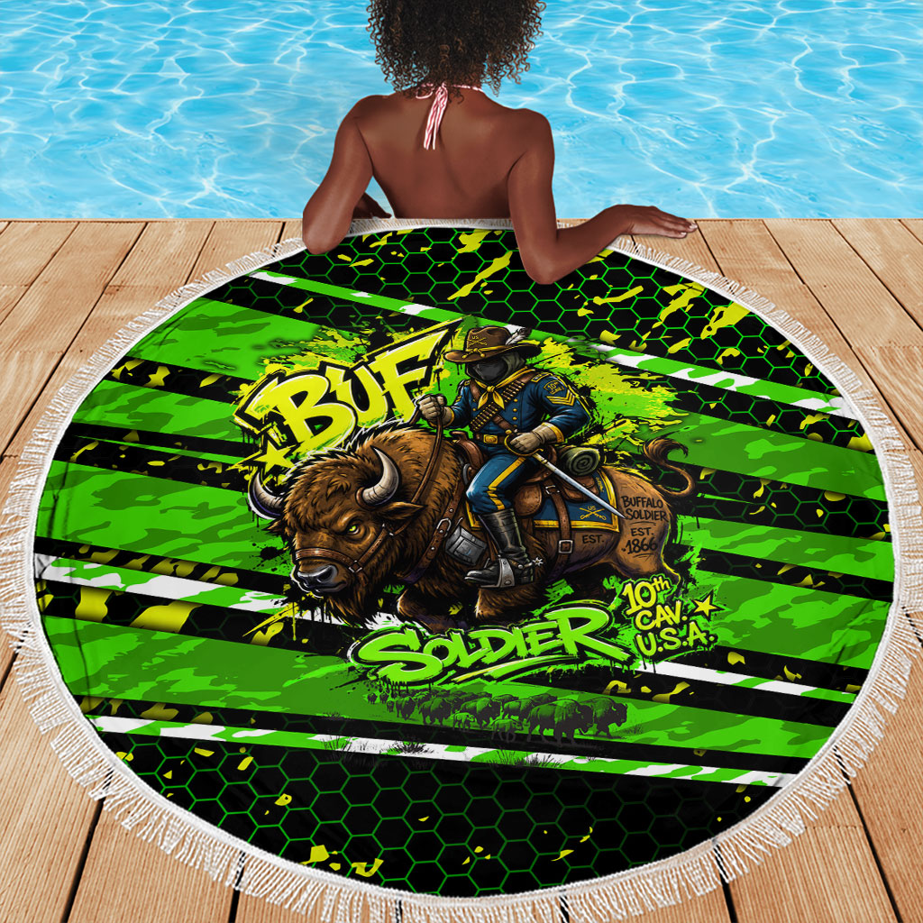 Buffalo Soldiers 10th Cavalry Regiment Beach Blanket Graffiti Urban Streetwear Style Graphic Art