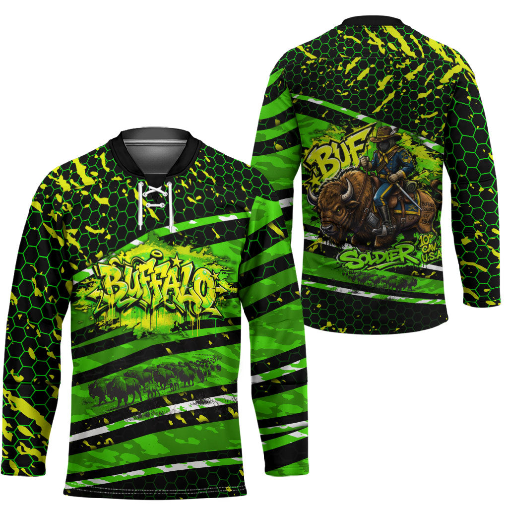 Buffalo Soldiers 10th Cavalry Regiment Hockey Jersey Graffiti Urban Streetwear Style Graphic Art