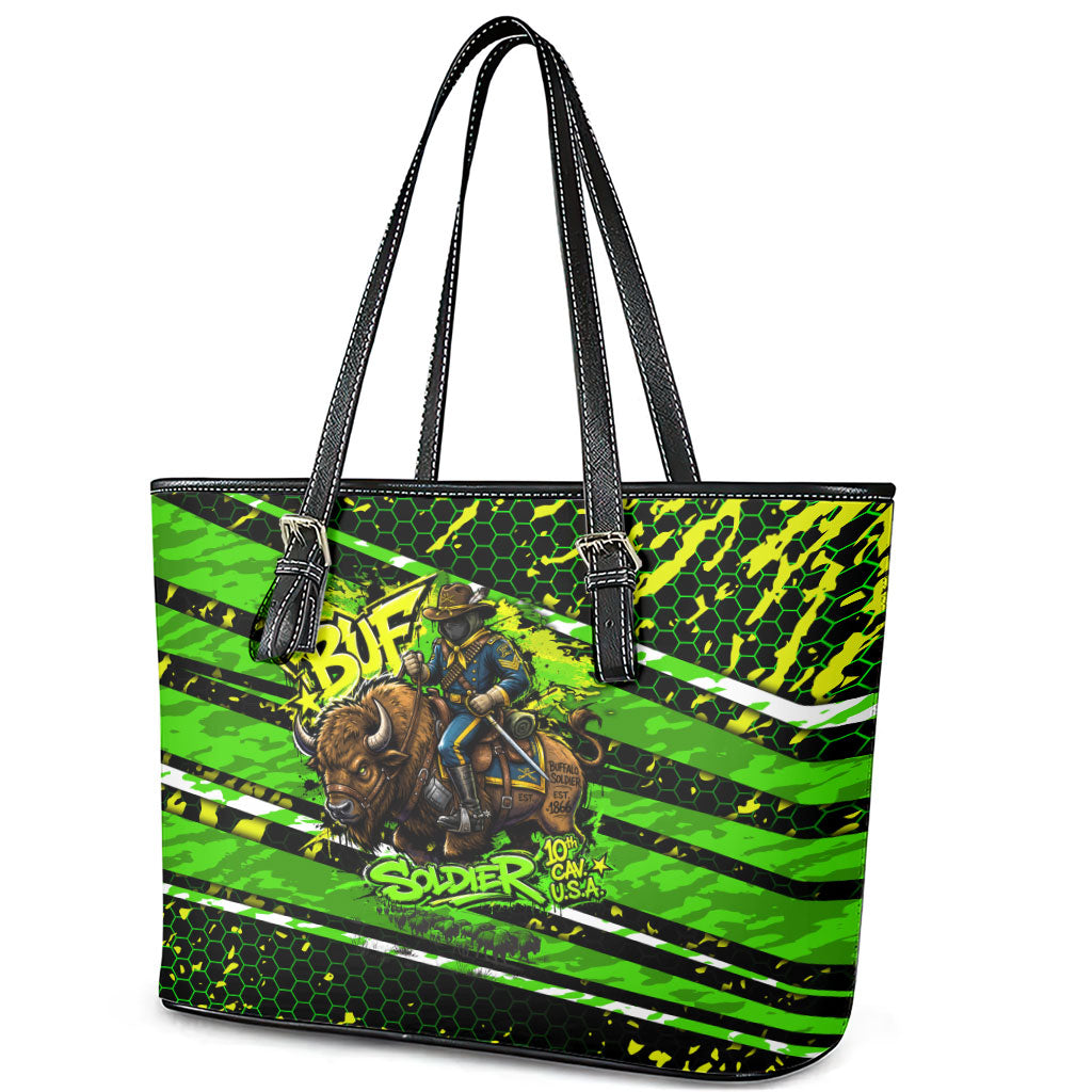 Buffalo Soldiers 10th Cavalry Regiment Leather Tote Bag Graffiti Urban Streetwear Style Graphic Art