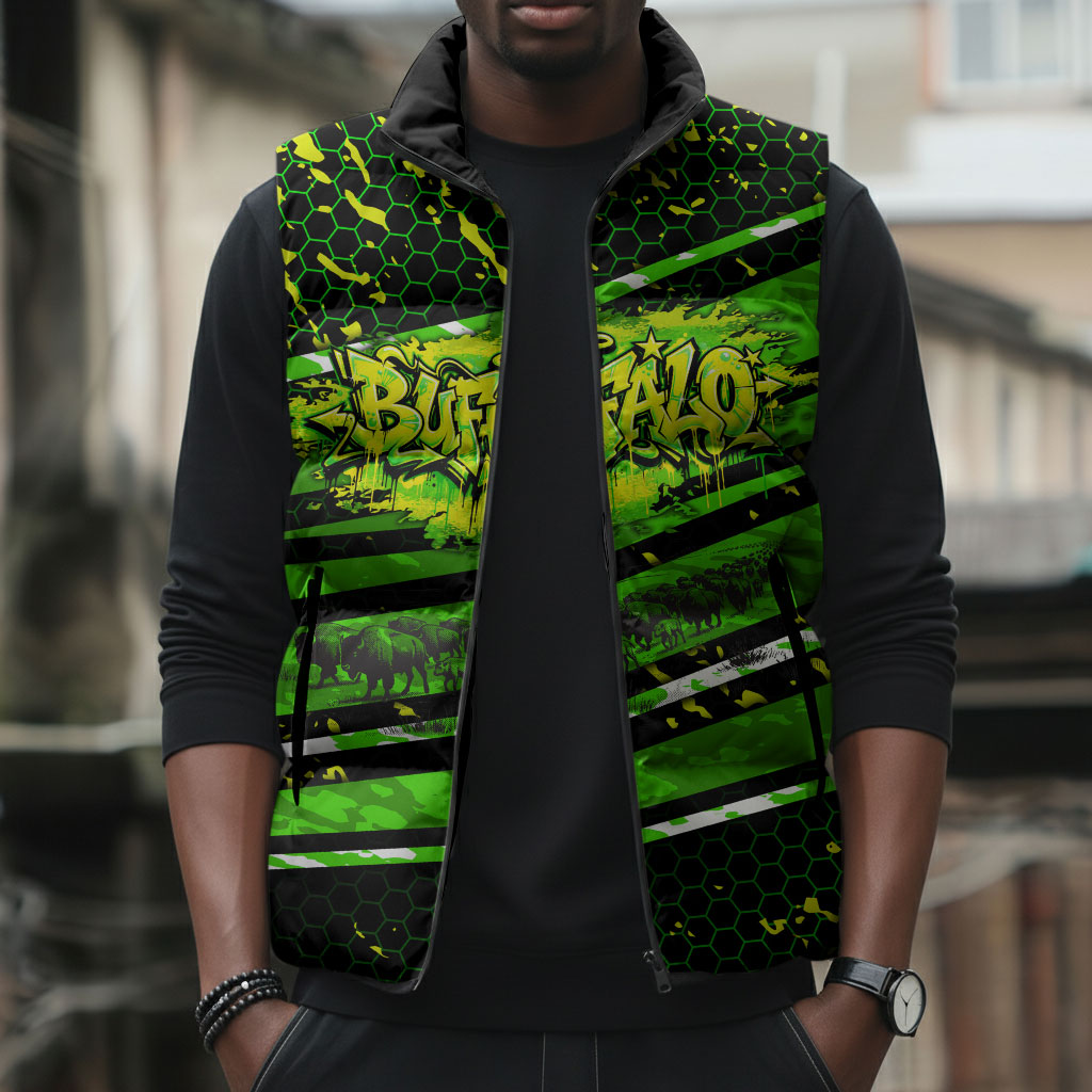 Buffalo Soldiers 10th Cavalry Regiment Sleeveless Puffer Jacket Graffiti Urban Streetwear Style Graphic Art