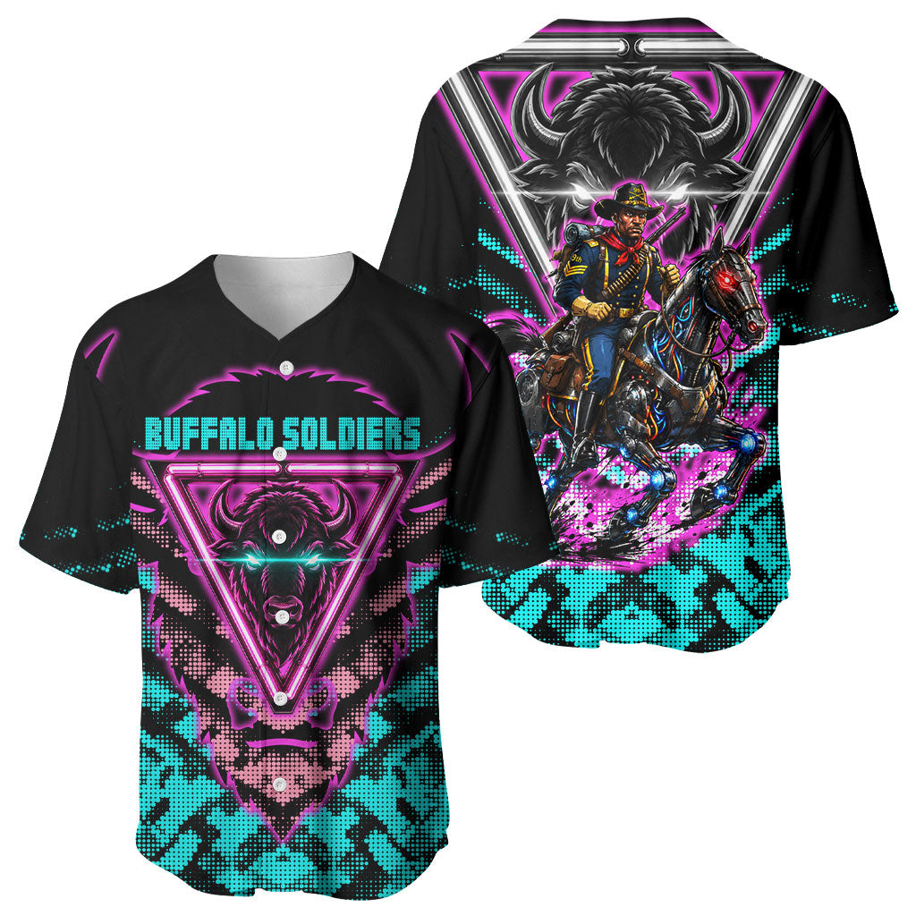Buffalo Soldiers 9th Cavalry Regiment Baseball Jersey Cyberpunk Synthwave Neon Futuristic Graphic Art