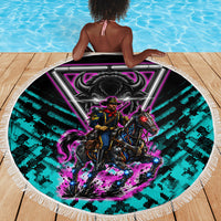 Buffalo Soldiers 9th Cavalry Regiment Beach Blanket Cyberpunk Synthwave Neon Futuristic Graphic Art