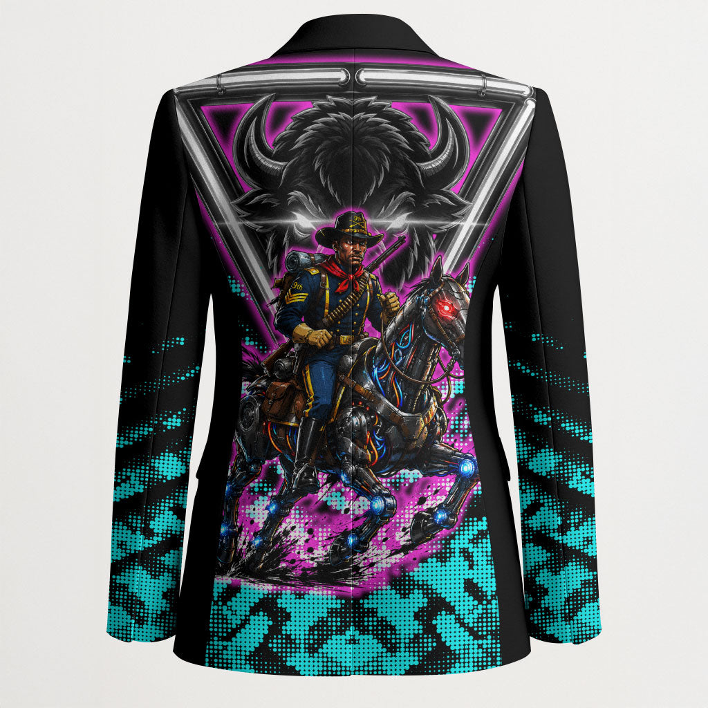 Buffalo Soldiers 9th Cavalry Regiment Blazer Cyberpunk Synthwave Neon Futuristic Graphic Art