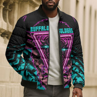 Buffalo Soldiers 9th Cavalry Regiment Bomber Puffer Jacket Cyberpunk Synthwave Neon Futuristic Graphic Art