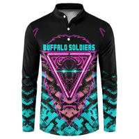 Buffalo Soldiers 9th Cavalry Regiment Button Sweatshirt Cyberpunk Synthwave Neon Futuristic Graphic Art