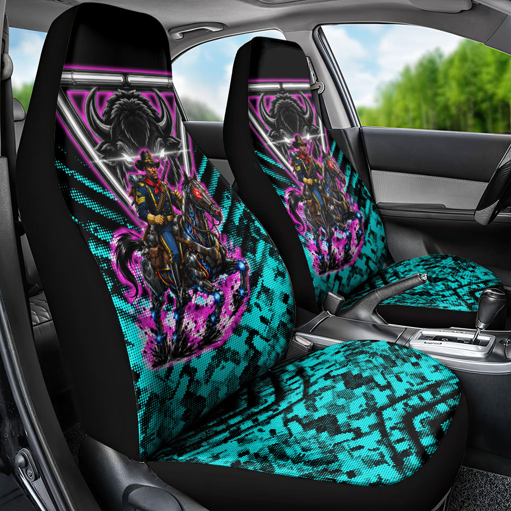 Buffalo Soldiers 9th Cavalry Regiment Car Seat Cover Cyberpunk Synthwave Neon Futuristic Graphic Art