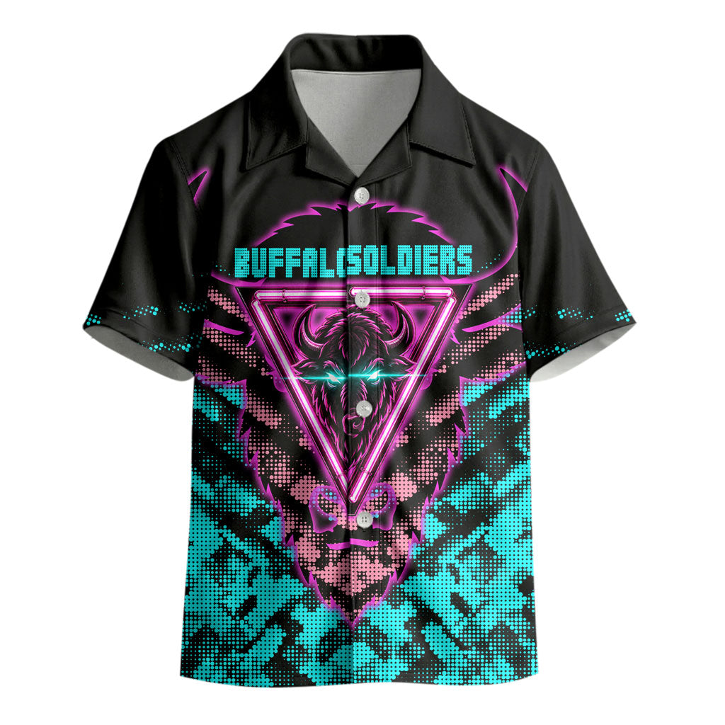 Buffalo Soldiers 9th Cavalry Regiment Kid Hawaiian Shirt Cyberpunk Synthwave Neon Futuristic Graphic Art