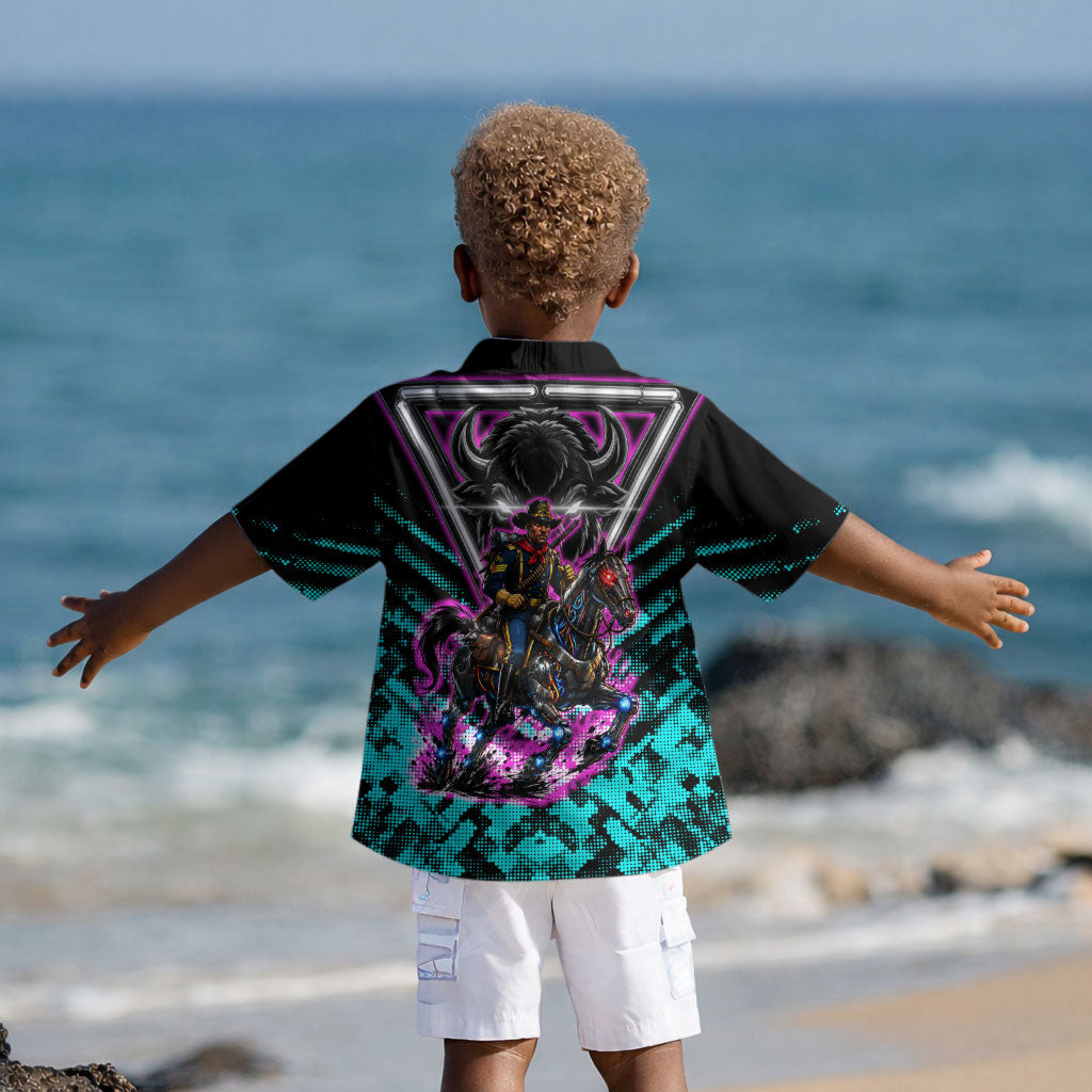 Buffalo Soldiers 9th Cavalry Regiment Kid Hawaiian Shirt Cyberpunk Synthwave Neon Futuristic Graphic Art