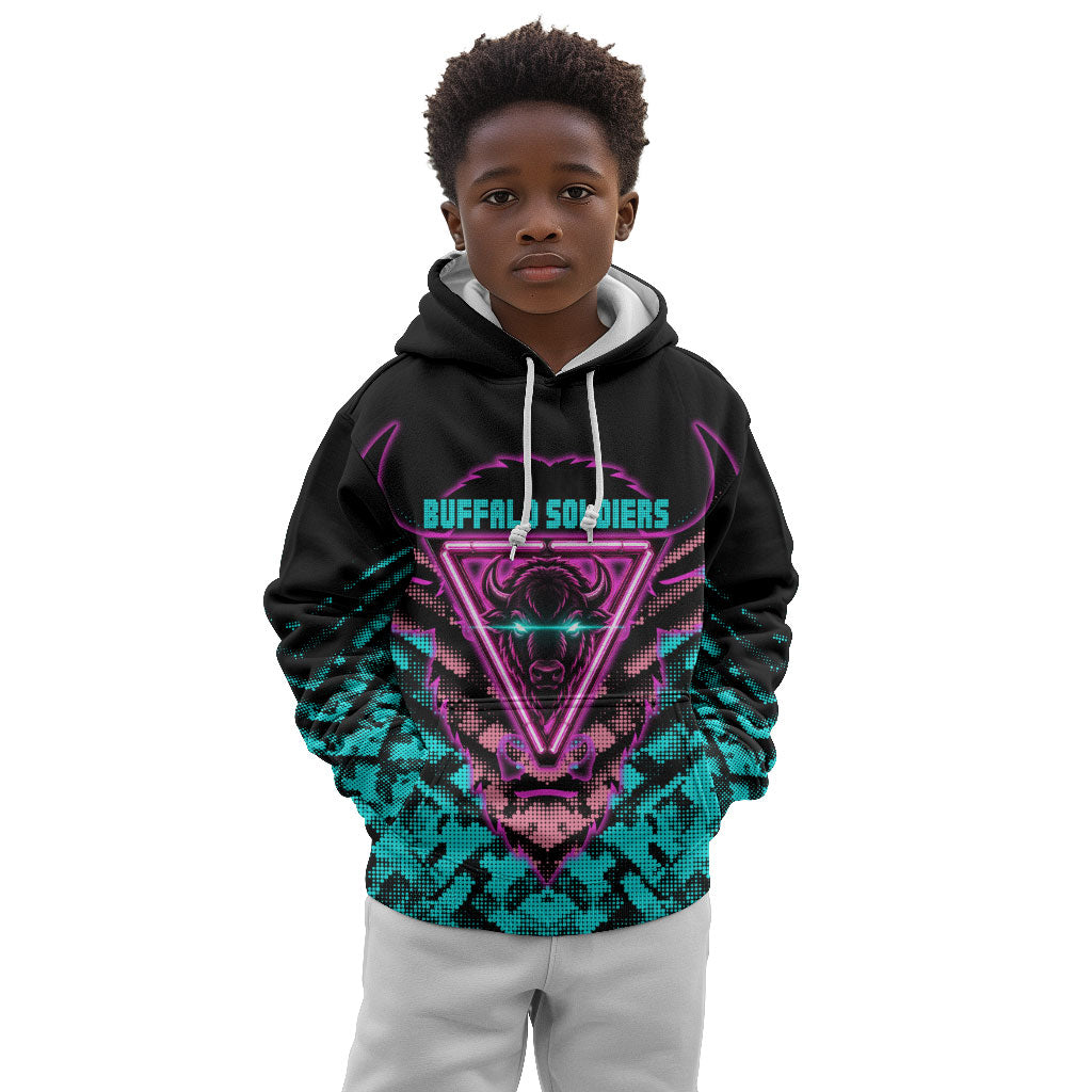 Buffalo Soldiers 9th Cavalry Regiment Kid Hoodie Cyberpunk Synthwave Neon Futuristic Graphic Art