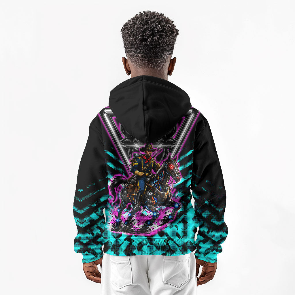 Buffalo Soldiers 9th Cavalry Regiment Kid Hoodie Cyberpunk Synthwave Neon Futuristic Graphic Art