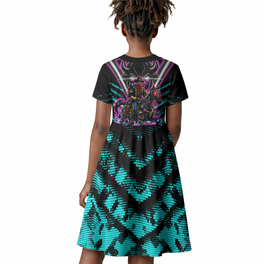 Buffalo Soldiers 9th Cavalry Regiment Kid Short Sleeve Dress Cyberpunk Synthwave Neon Futuristic Graphic Art