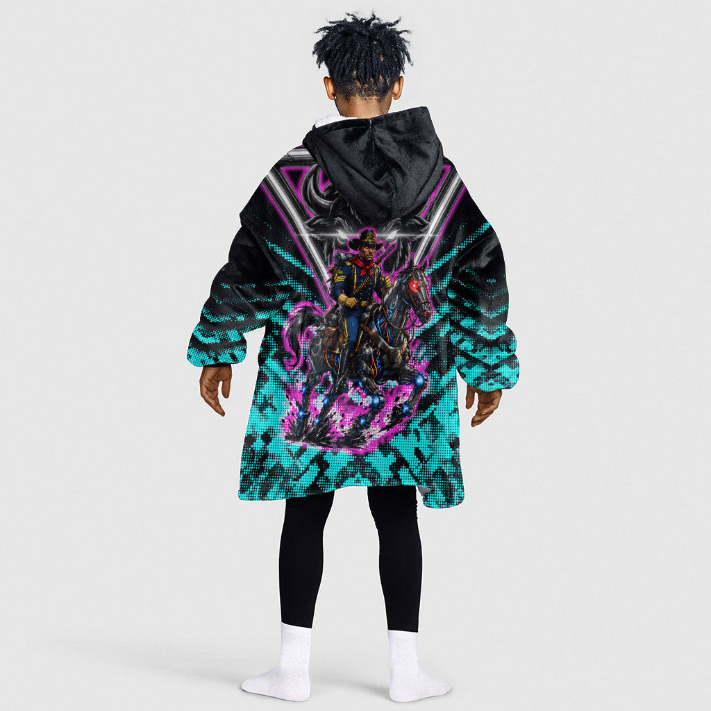 Buffalo Soldiers 9th Cavalry Regiment Kid Wearable Blanket Hoodie Cyberpunk Synthwave Neon Futuristic Graphic Art