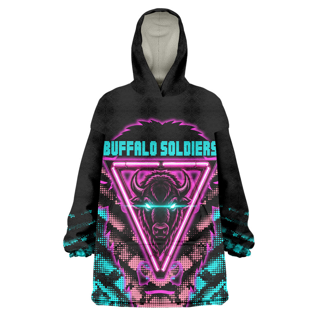 Buffalo Soldiers 9th Cavalry Regiment Kid Wearable Blanket Hoodie Cyberpunk Synthwave Neon Futuristic Graphic Art
