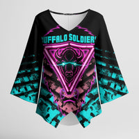 Buffalo Soldiers 9th Cavalry Regiment Kimono Sleeve Blouse Cyberpunk Synthwave Neon Futuristic Graphic Art