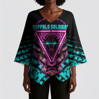 Buffalo Soldiers 9th Cavalry Regiment Kimono Sleeve Blouse Cyberpunk Synthwave Neon Futuristic Graphic Art