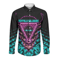 Buffalo Soldiers 9th Cavalry Regiment Long Sleeve Button Shirt Cyberpunk Synthwave Neon Futuristic Graphic Art