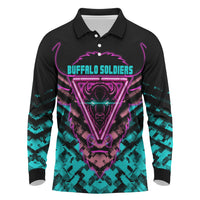 Buffalo Soldiers 9th Cavalry Regiment Long Sleeve Polo Shirt Cyberpunk Synthwave Neon Futuristic Graphic Art