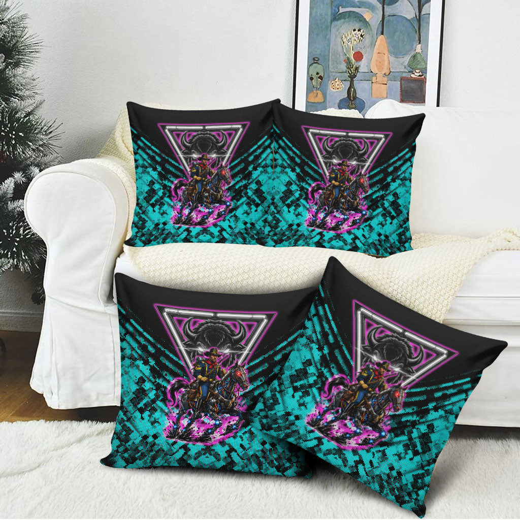 Buffalo Soldiers 9th Cavalry Regiment Pillow Cover Cyberpunk Synthwave Neon Futuristic Graphic Art