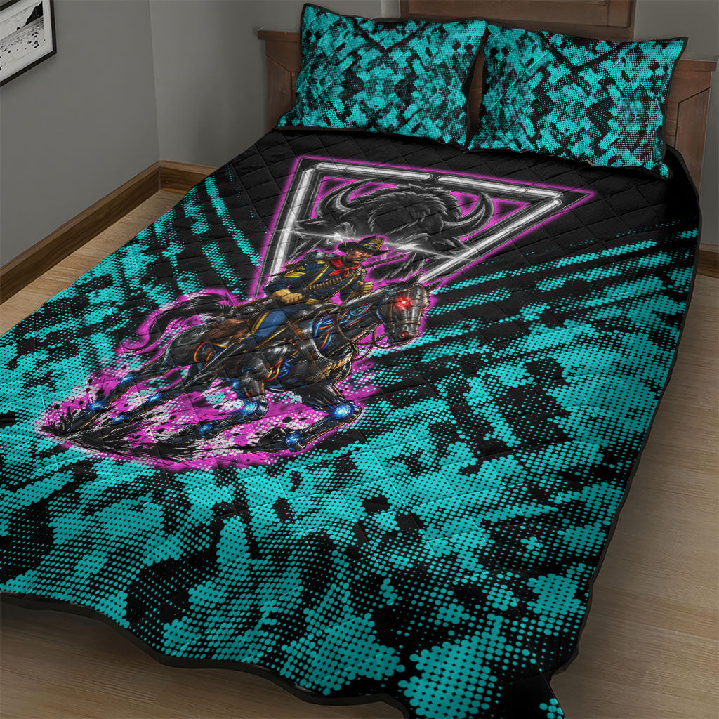 Buffalo Soldiers 9th Cavalry Regiment Quilt Bed Set Cyberpunk Synthwave Neon Futuristic Graphic Art