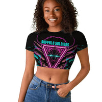 Buffalo Soldiers 9th Cavalry Regiment Raglan Cropped T shirt Cyberpunk Synthwave Neon Futuristic Graphic Art