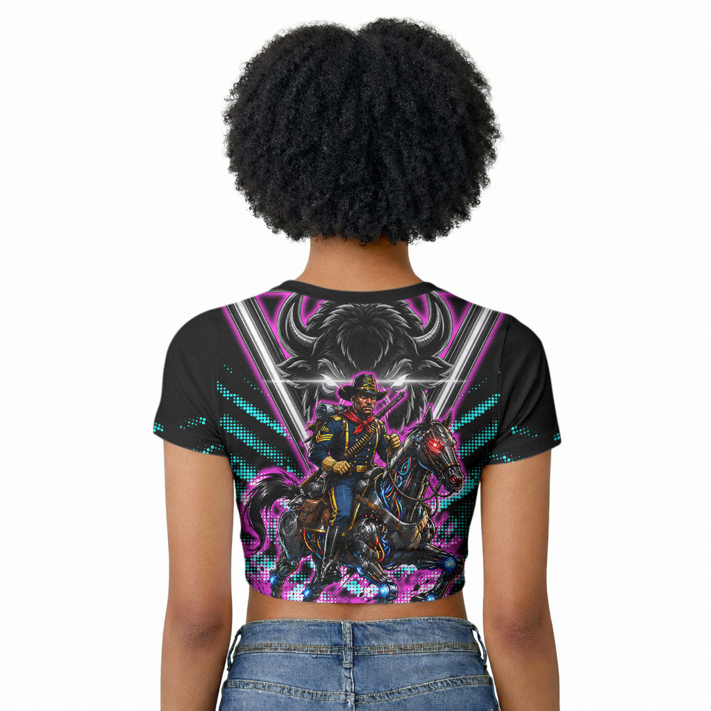 Buffalo Soldiers 9th Cavalry Regiment Raglan Cropped T shirt Cyberpunk Synthwave Neon Futuristic Graphic Art