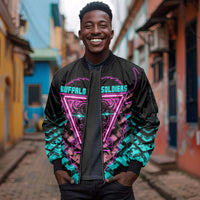 Buffalo Soldiers 9th Cavalry Regiment Sleeve Zip Bomber Jacket Cyberpunk Synthwave Neon Futuristic Graphic Art