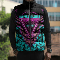 Buffalo Soldiers 9th Cavalry Regiment Sleeveless Puffer Jacket Cyberpunk Synthwave Neon Futuristic Graphic Art