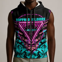 Buffalo Soldiers 9th Cavalry Regiment Sleeveless Zip Hoodie Cyberpunk Synthwave Neon Futuristic Graphic Art