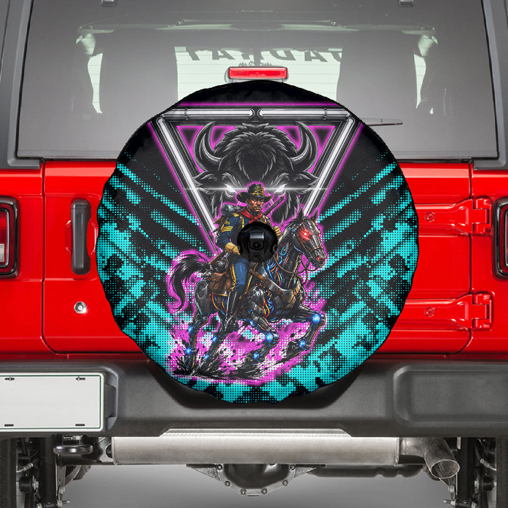 Buffalo Soldiers 9th Cavalry Regiment Spare Tire Cover Cyberpunk Synthwave Neon Futuristic Graphic Art