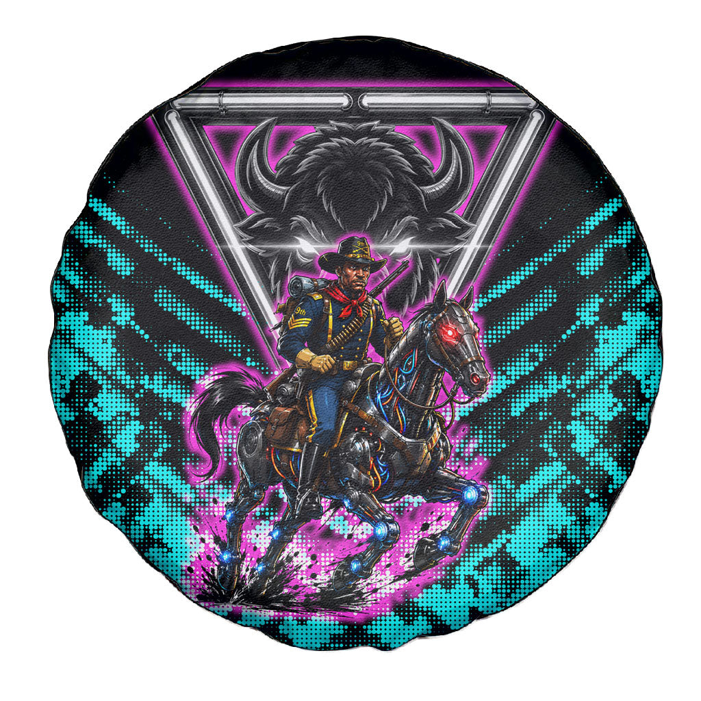 Buffalo Soldiers 9th Cavalry Regiment Spare Tire Cover Cyberpunk Synthwave Neon Futuristic Graphic Art