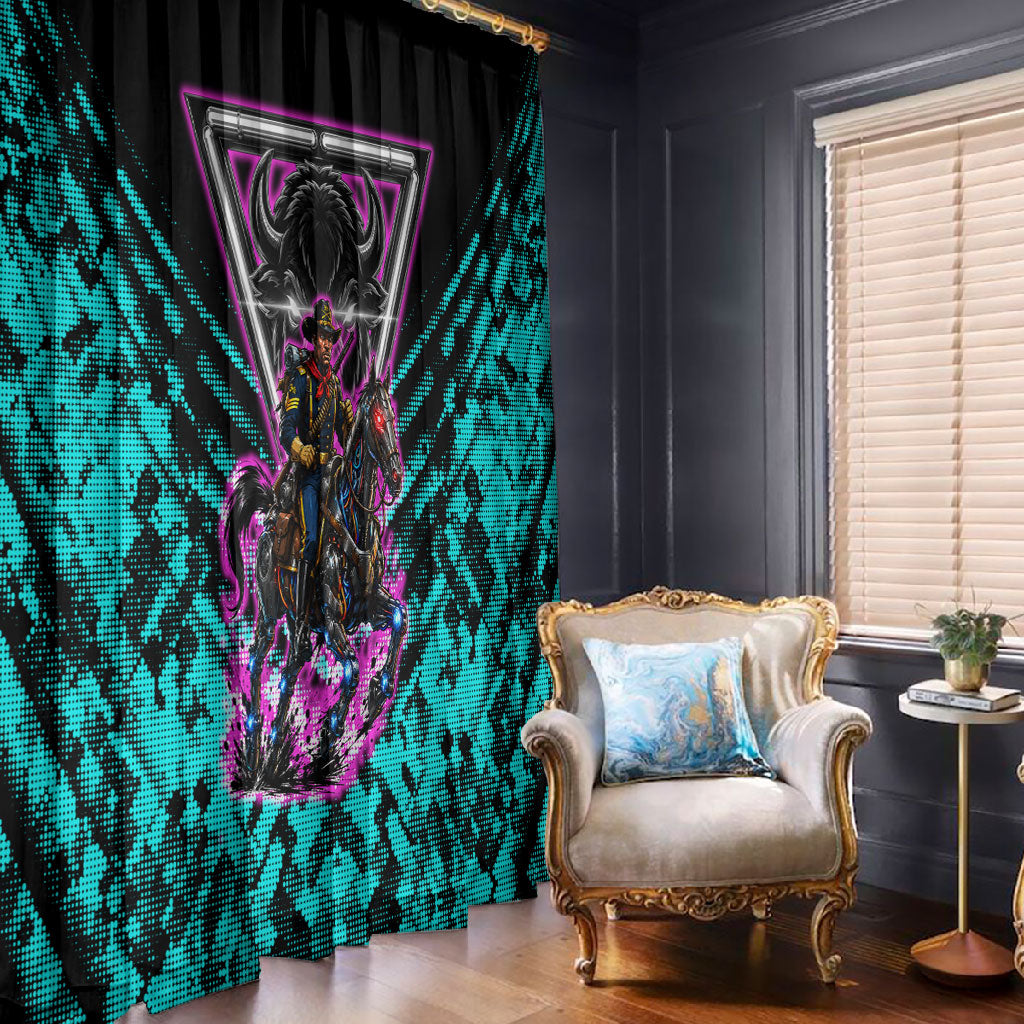 Buffalo Soldiers 9th Cavalry Regiment Window Curtain Cyberpunk Synthwave Neon Futuristic Graphic Art