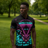 Buffalo Soldiers 9th Cavalry Regiment Zipper Polo Shirt Cyberpunk Synthwave Neon Futuristic Graphic Art