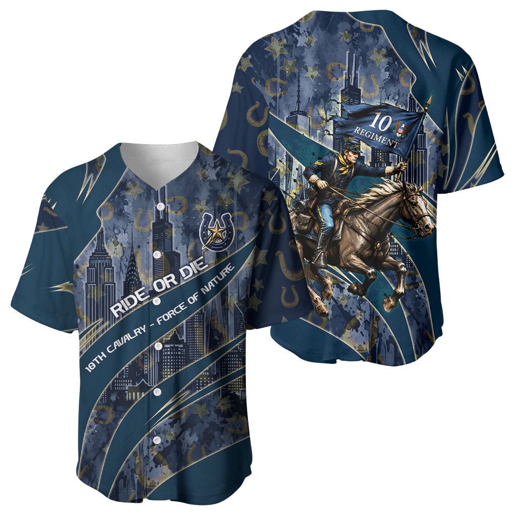 Buffalo Soldiers 10th Cavalry Regiment Ride Or Die Baseball Jersey Patriotic Military Heritage Distressed City Skyline Graphic Art