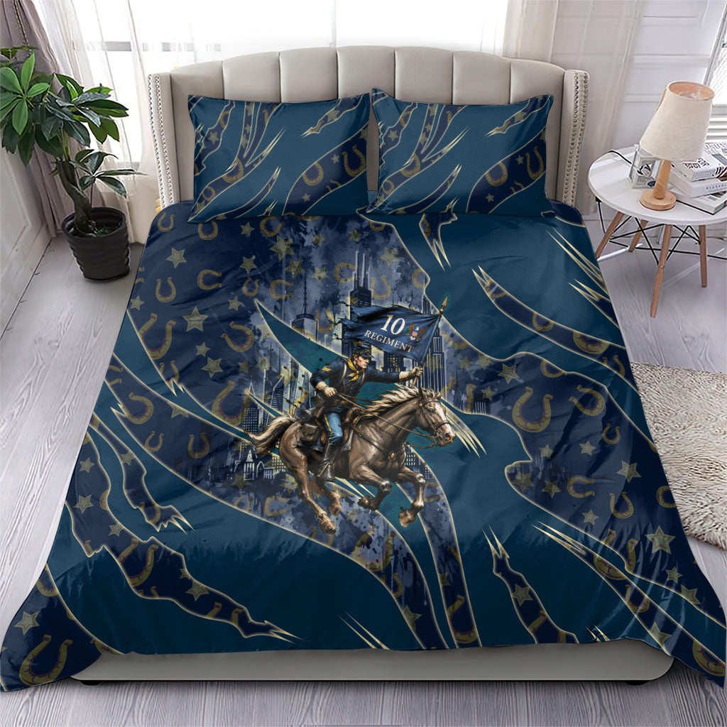 Buffalo Soldiers 10th Cavalry Regiment Ride Or Die Bedding Set Patriotic Military Heritage Distressed City Skyline Graphic Art